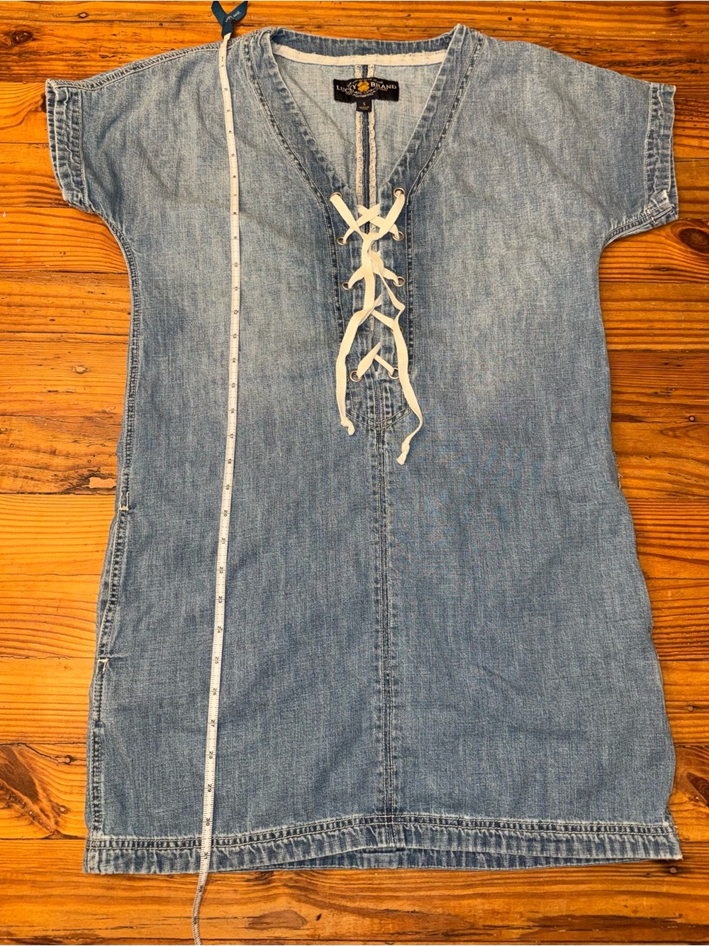 Lucky Brand Light Blue Denim Lace-Up Casual Dress